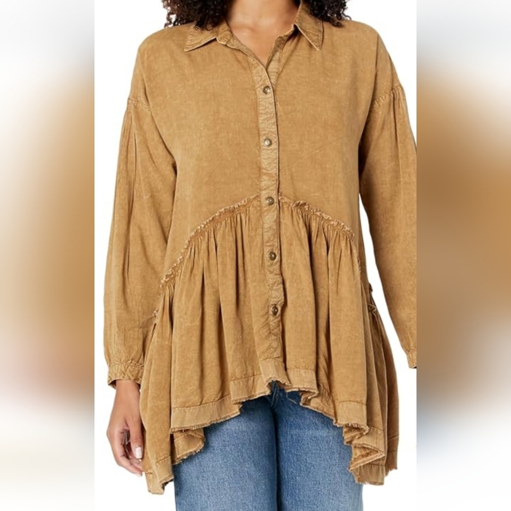 Tru Luxe Jeans Button-Up Tunic Shirt Size M
